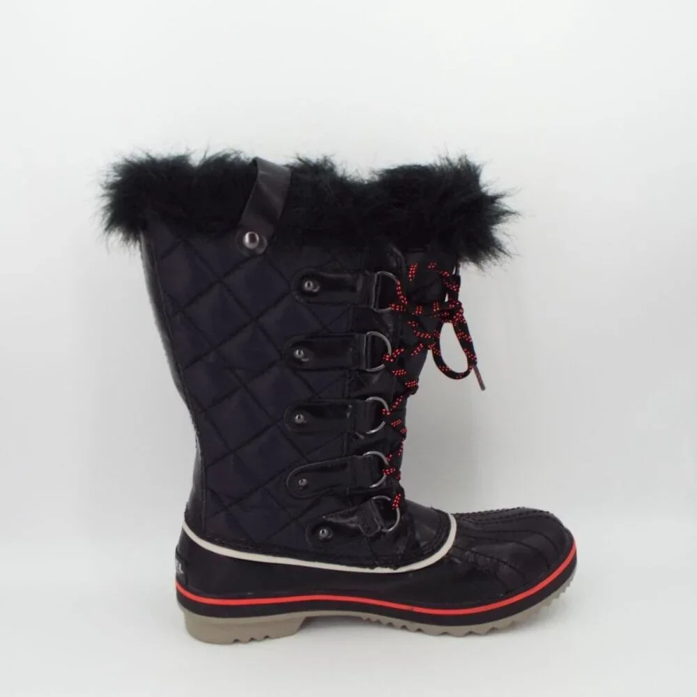 Sorel Tofino Cate NL2191-010 Black Quilted Waterproof Faux Fur Boots Size 8